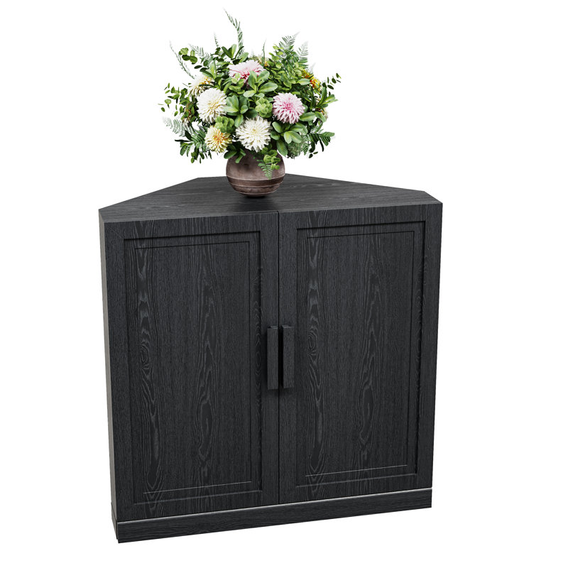 Lula Space-saving Corner Accent Cabinet With Adjustable Shelf, Black, 31" H x 31" W x 16" D