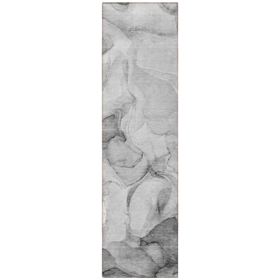 8' Runner Gray Abstract Washable Non Skid Indoor Outdoor Runner Rug