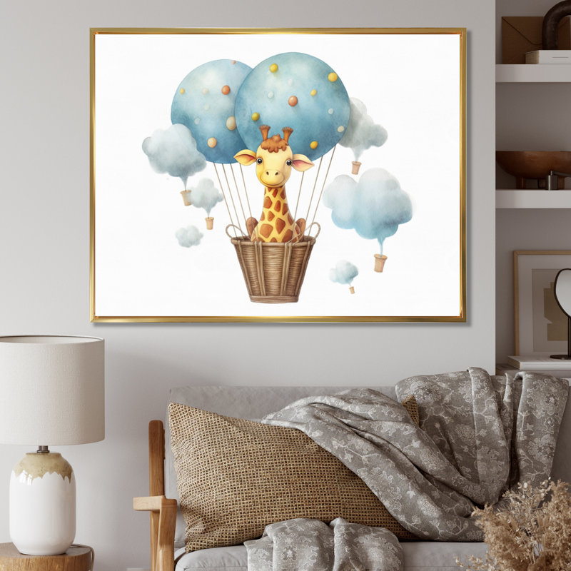 «Nursery Adorable Giraffe II», reproduction sur toile, H 30 po x l 40 po x P 1,5 po, Cadre flottant doré