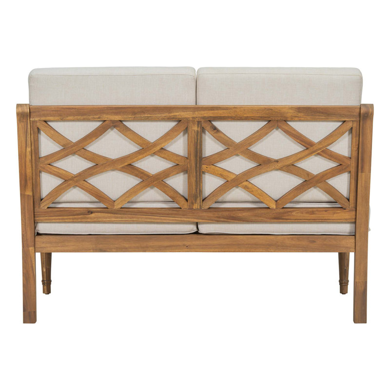 Ensemble de conversation 2 pièces avec coussins, ensemble de conversation d'extérieur en bois d'acacia, naturel et beige