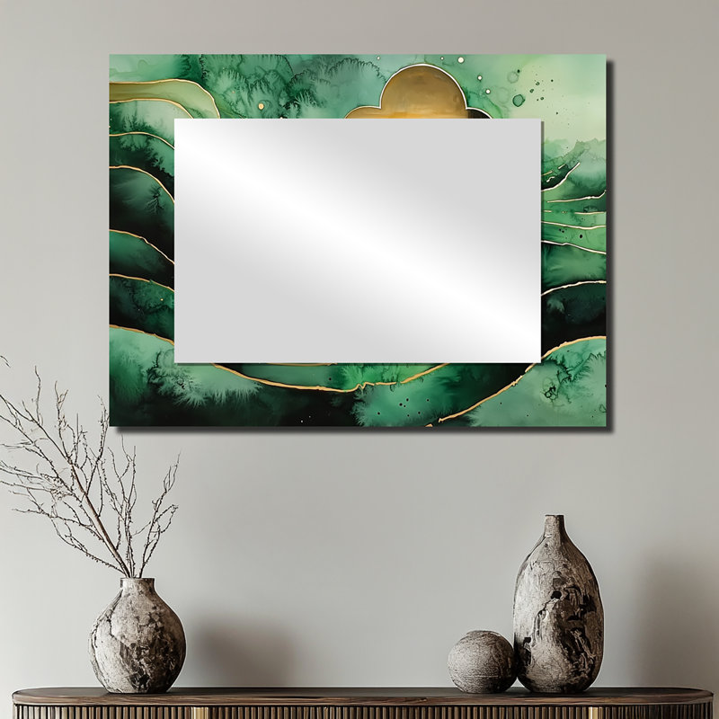 Emerald Optical Play Of Maze - Abstract Mirror Wall Art - Printed On Metal, 24" x 32"