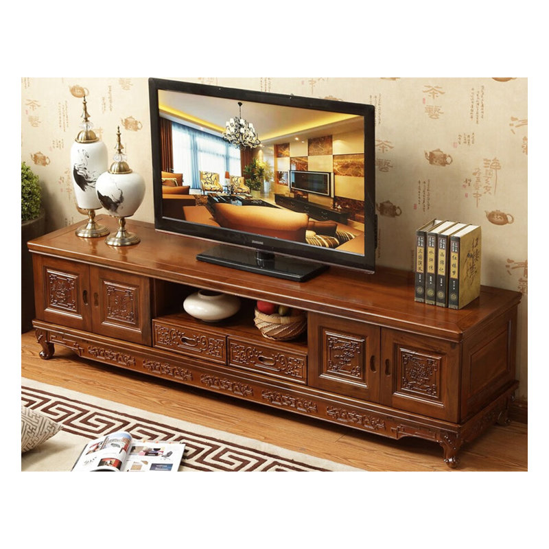 Meuble télé en bois de camphre massif avec beaucoup de rangement