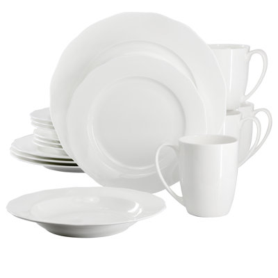 Gibson Meritage 16 Piece Wavy Edge Bone China Dinnerware Set In White