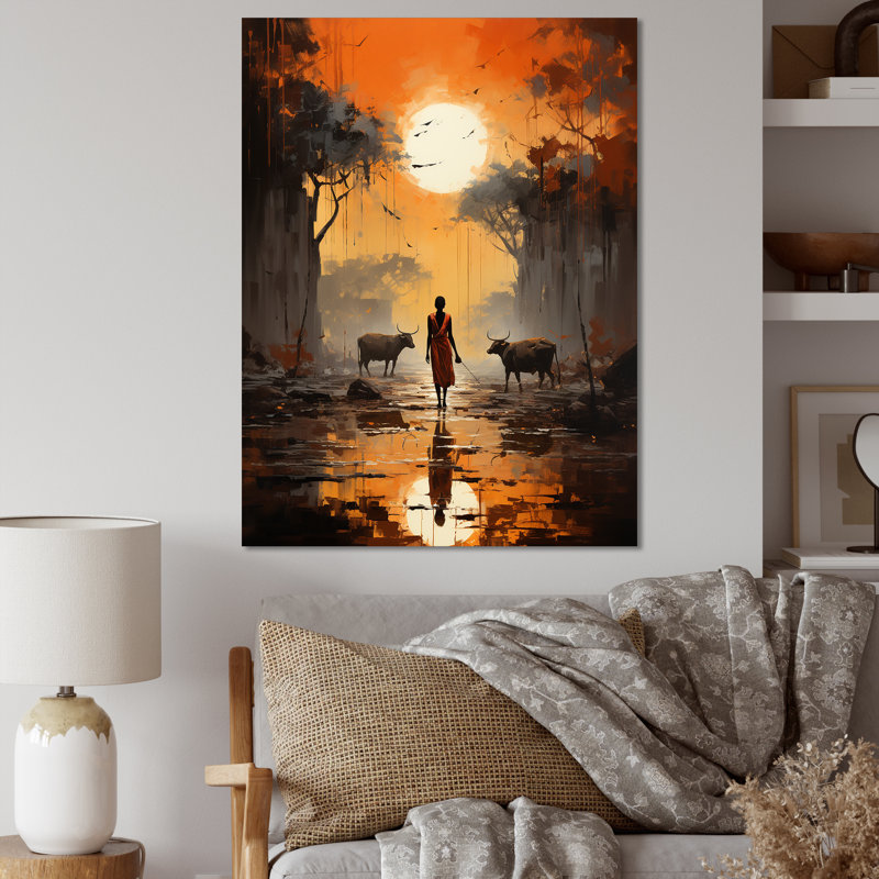 Art africain africain Dinka, Toile tendue, H 40 po x l 30 po x P 1,5 po