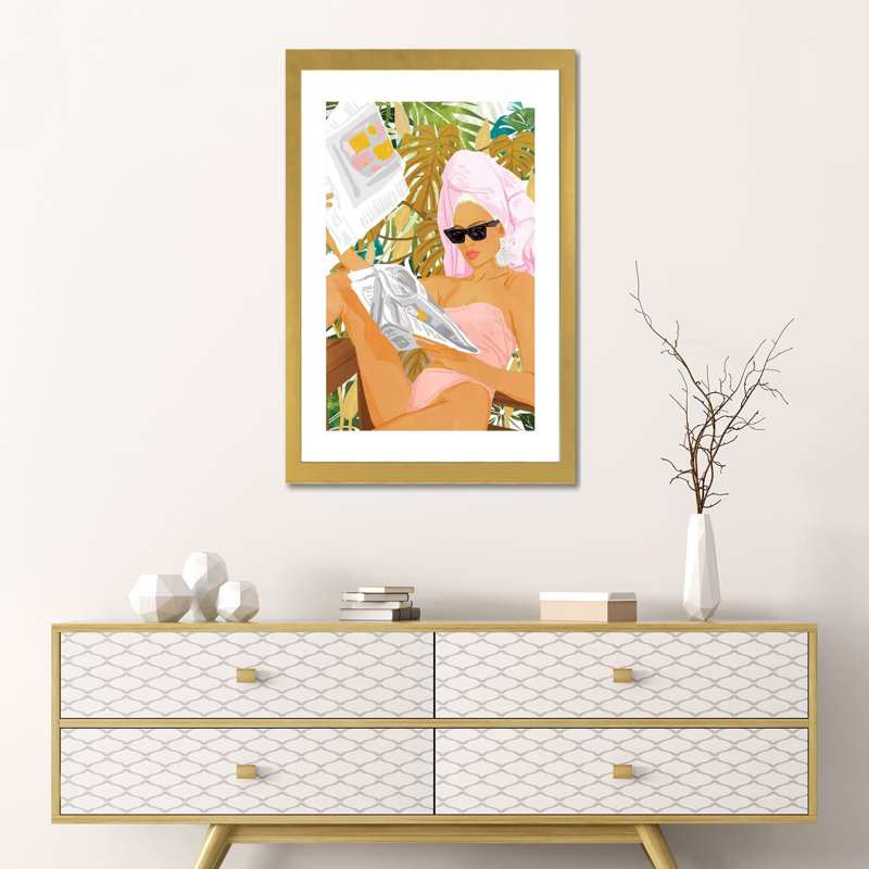 " Vacay News " by 83 Oranges, White, 24" H x 16" W x 1" D, Gold Paper