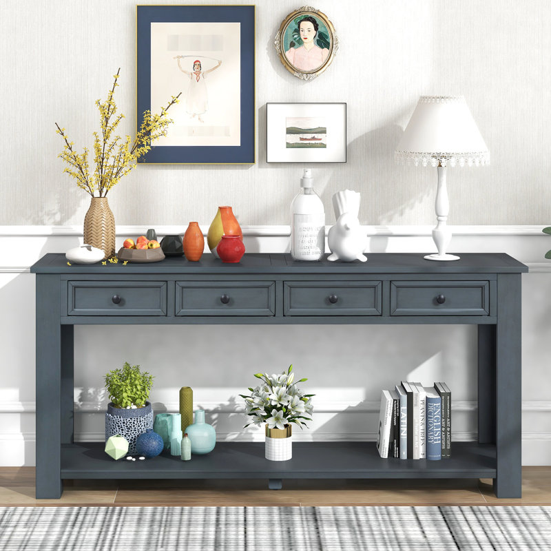 Console en bois massif bleu marine: et élégante avec rangement rectangulaire supplémentaire, Marine