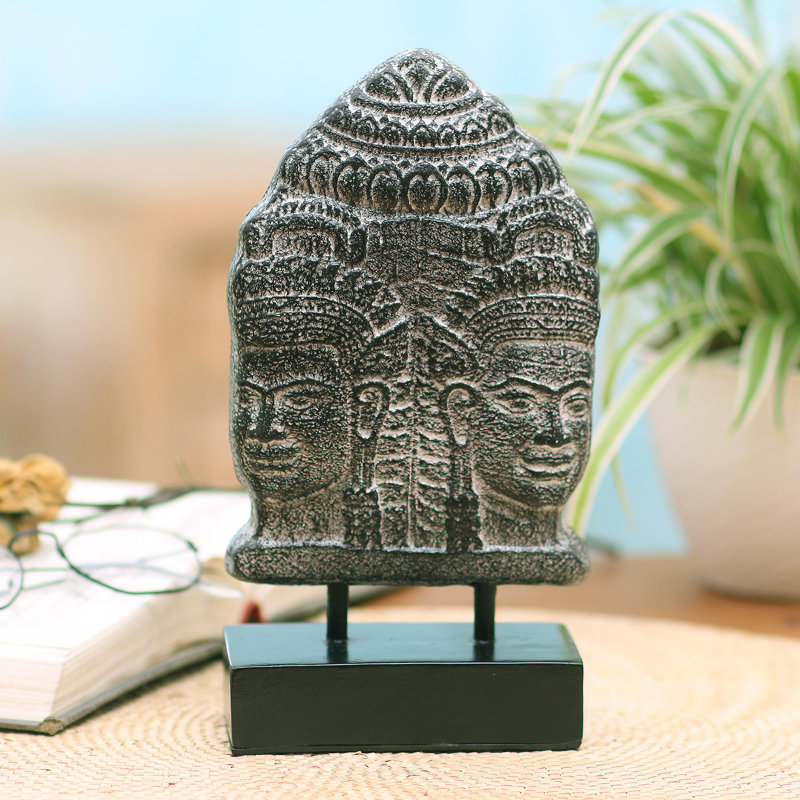 Statuette de ciment deux visages de Bouddha