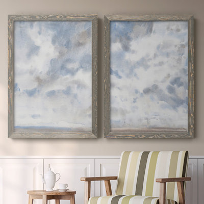 " Sky Blue III " 2 Piece Art Watercolor Painting