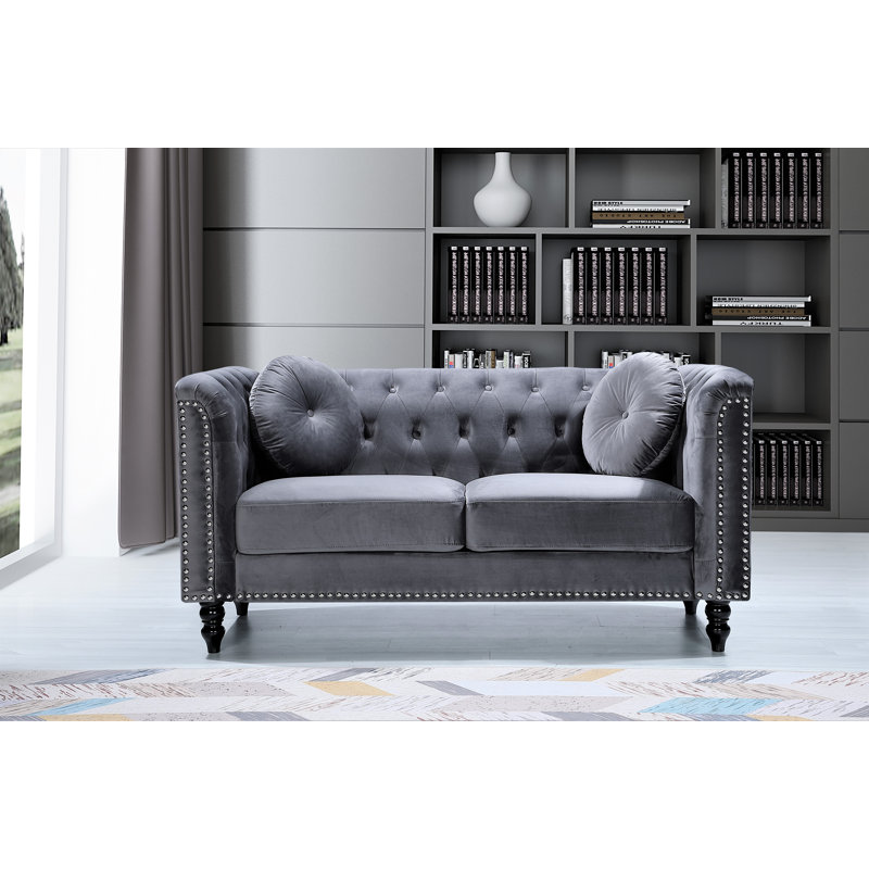 Whetzel 64.17'' Velvet Loveseat, Gray