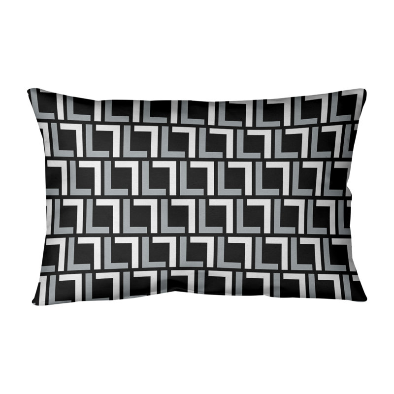 Housse de coussin rectangulaire Oakland, Noir/argent/blanc, Polyester filé