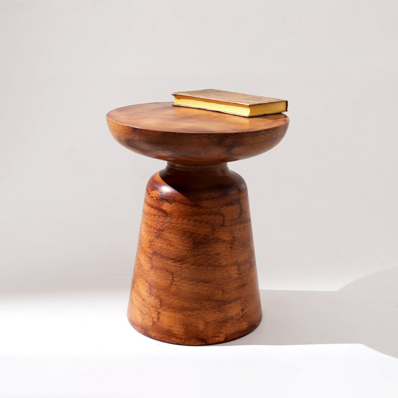 Table d'appoint ronde décorative en fer avec finition en bois naturel - sièges robustes et rustiques pour la maison ou le bureau - 17 x 17 x 15 po