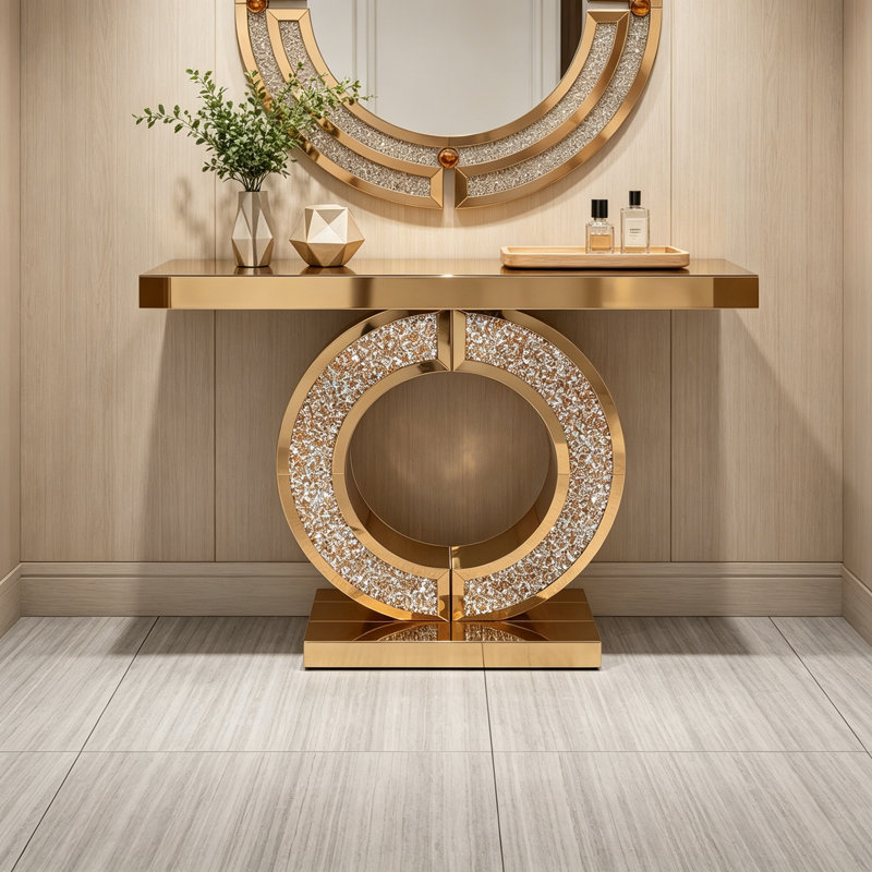 Console à miroir en O avec base robuste, Brown