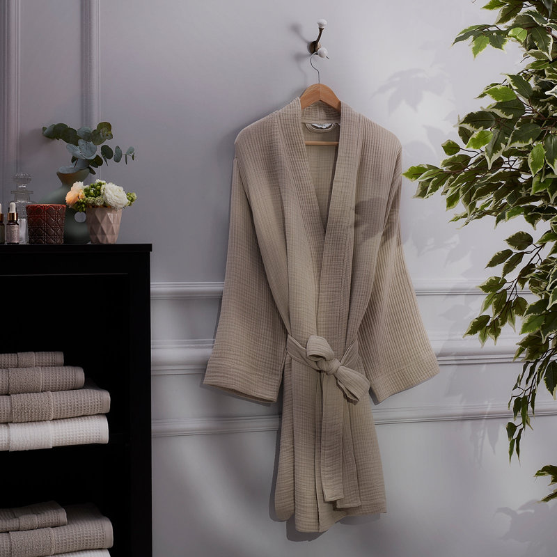 Traub 100% Cotton Mid-Calf Bathrobe, XL, Stone Grey