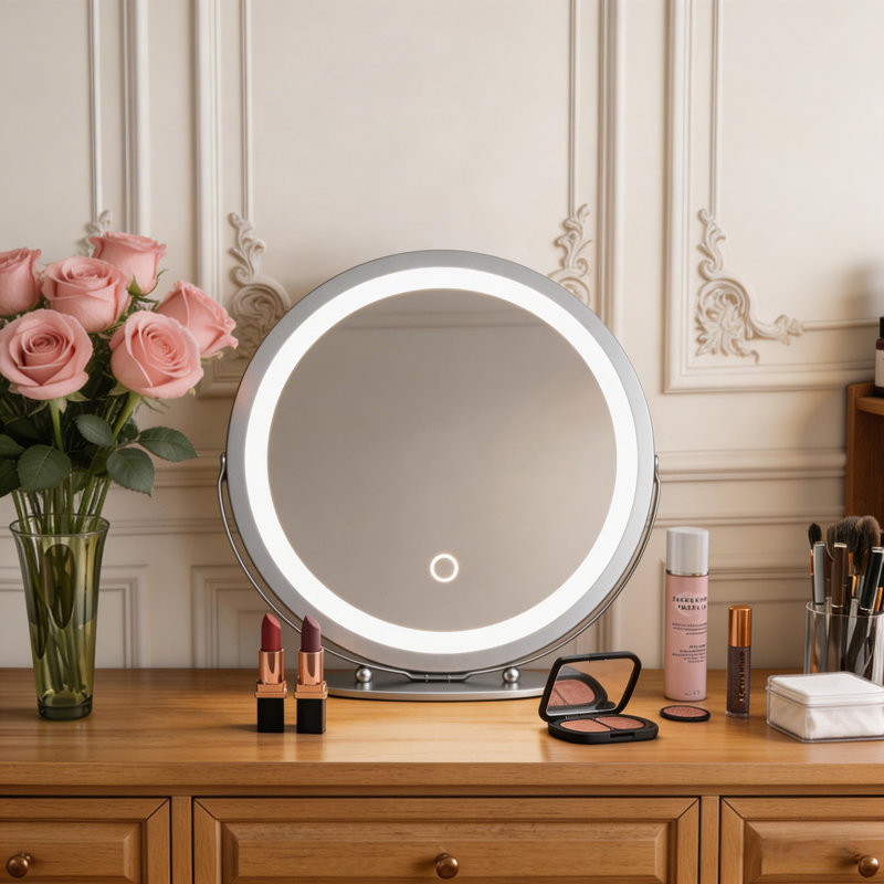19 po Miroir lumineux rond à intensité variable pour table avec cadre tactile blanc à 3 couleurs DEL, Blanc