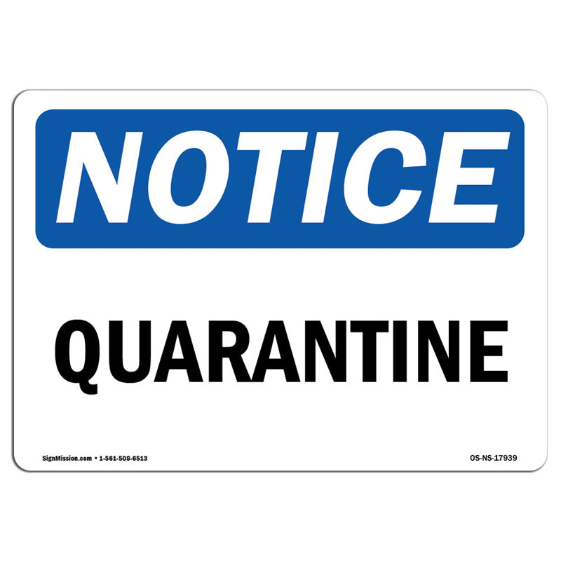 Plaque de quarantaine en aluminium 12 x 18