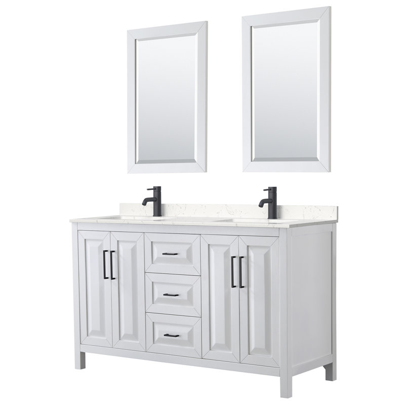 Daria 60'' W Double Vanity, White, White Cultured Marble, Brushed Gold