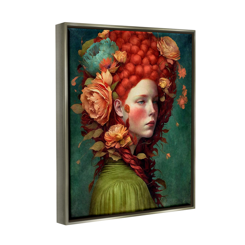 «Red Barrel Studio® Portrait de femme avec pivoines» par LSR Design Studio, H 31 po x l 25 po x P 1,7 po