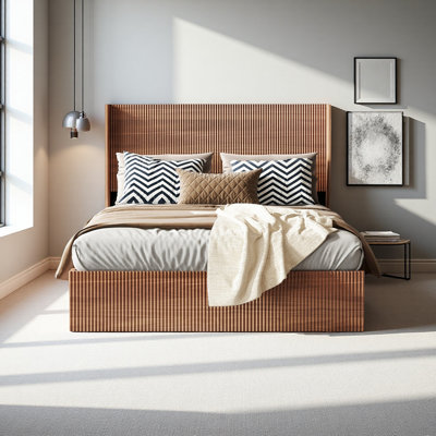 Structure de lit plateforme en bois avec rangement relevable, aucune boîte à ressorts requise