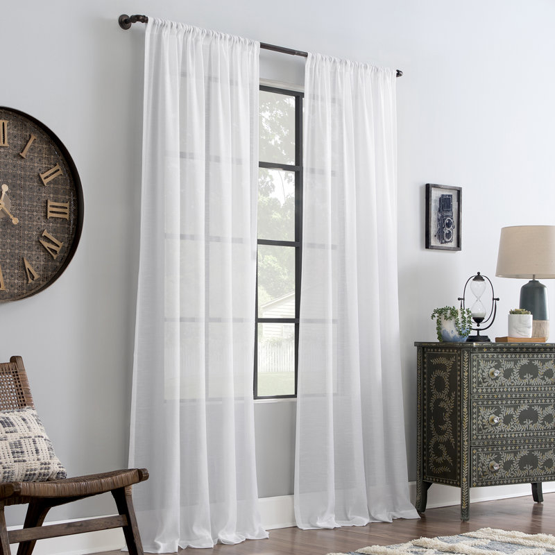 Akari Linen Blend Semi-Sheer Rod Pocket Curtain Panel, White, 52" W x 95" L