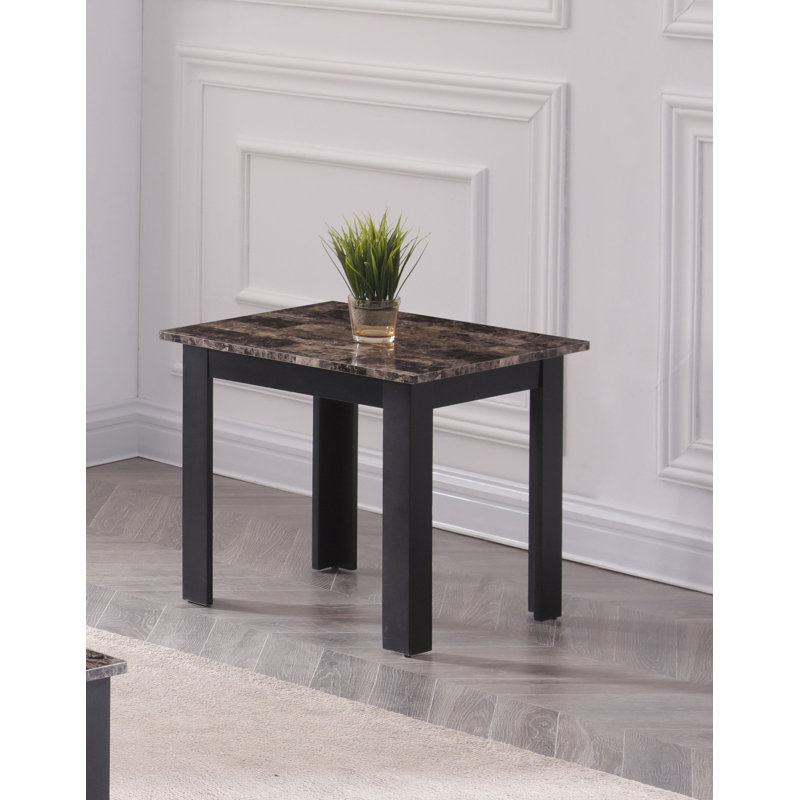 Ensemble de 3 pièces Table basse rectangulaire de style traditionnel Table de bout carrée Pieds en bois Plateau en faux marbre Mobilier en bois brun