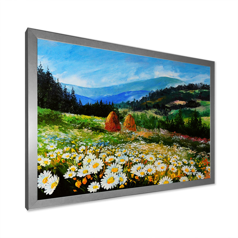 «Field Of Camomile Sunny Flowers», reproduction sur toile encadrée, H 24 po x l 36 po x P 1 po