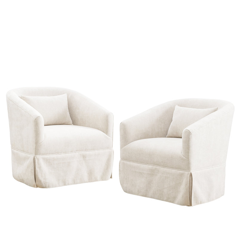 Blue Linen Swivel Barrel Chair Set with Lumbar Pillow