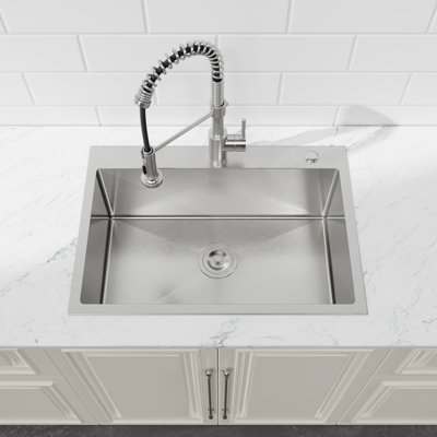 Stainless Steel Kitchen Sink, 27″X19″ Single Bowl, Overmount Handmade Sink In Dark Gray