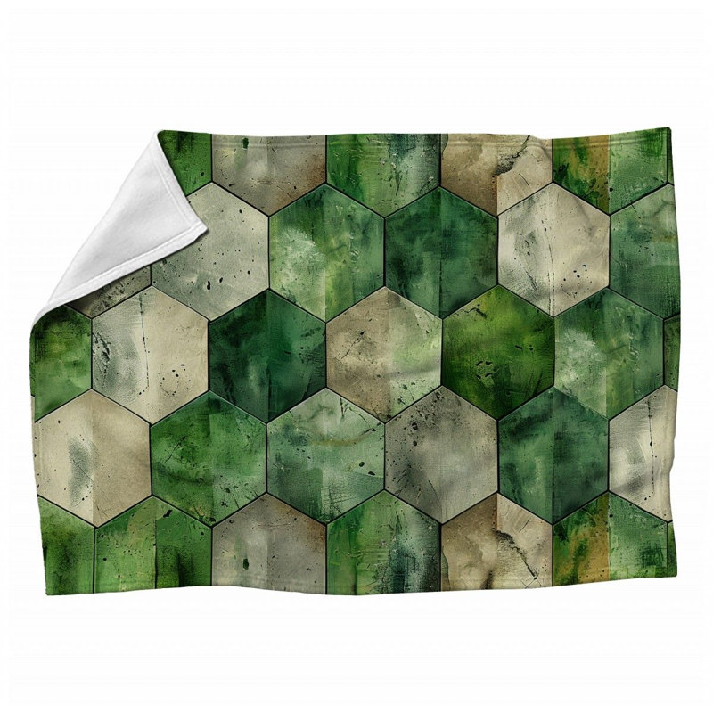Hexagonal Mosaic Bathroom Machine Printed Throw Blanket, Queen