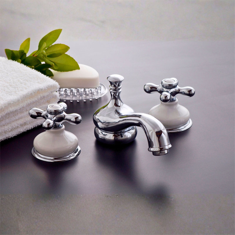 Sacramento Widespread Faucet, Porcelain by Strom Living, Supercoat Brass