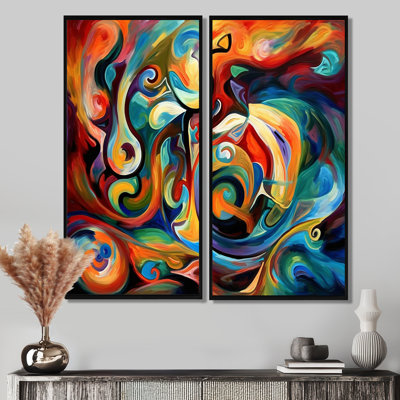Exploring Yellow Abstracted Liquidity II - Orange Art Prints On Canvas 2 Pieces