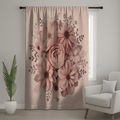 Pink Floral Bouquet Window Curtains, Flowers Sheer & Blockout Curtains - 1 Panel