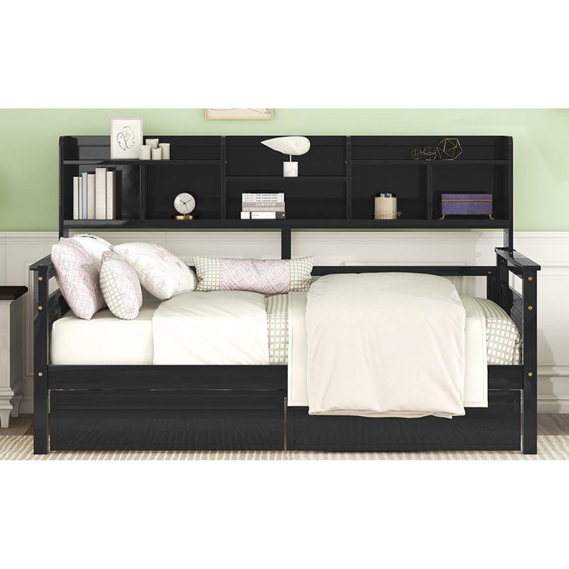 Elegant Daybed With Wood Slat Support, Two Drawers, And Storage Space -colored Solid Frame, Functional Bedside, Twin