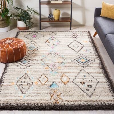 Tapis géométrique en laine / coton noué à la main Alimatou