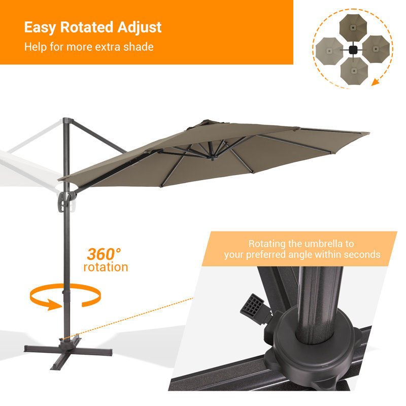 Parasol en porte-à-faux 132 po Rocelyn, Taupe