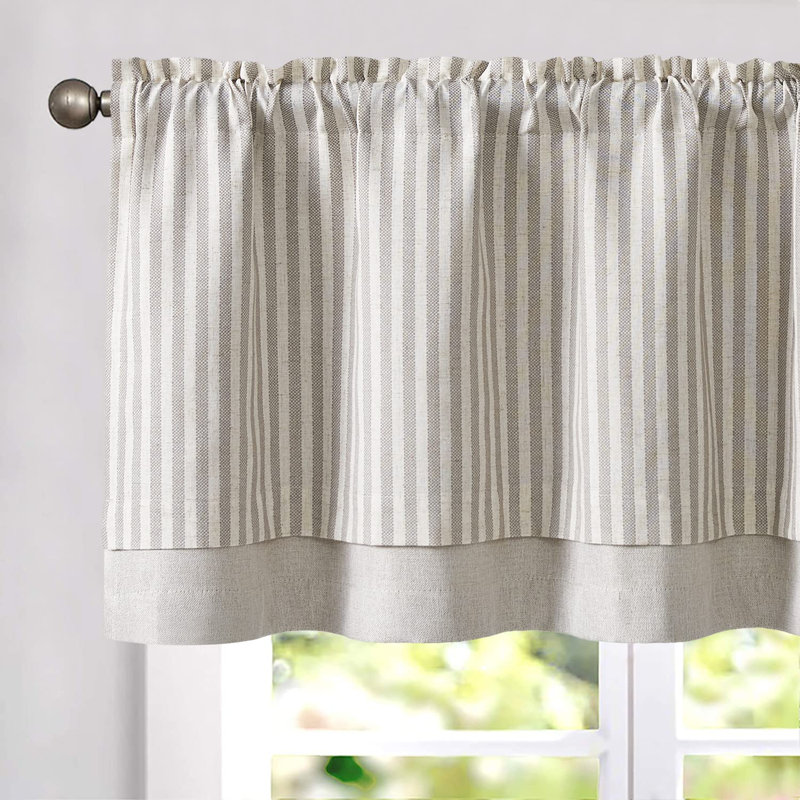 Linen Striped Valance for Windows Farmhouse Double Layered Valance for Kitchen Bathroom RV Rod Pocket, Gray/Beige