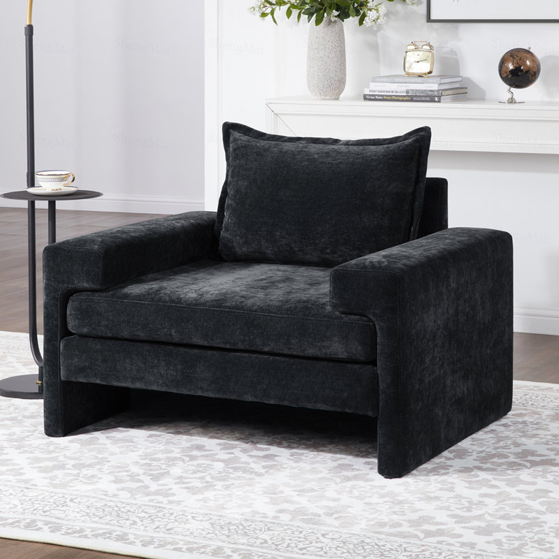 Fauteuil d'appoint en chenille de 40,9 po avec accoudoirs larges, coussin épais, dossier ergonomique pour le salon, la chambre à coucher ou le bureau