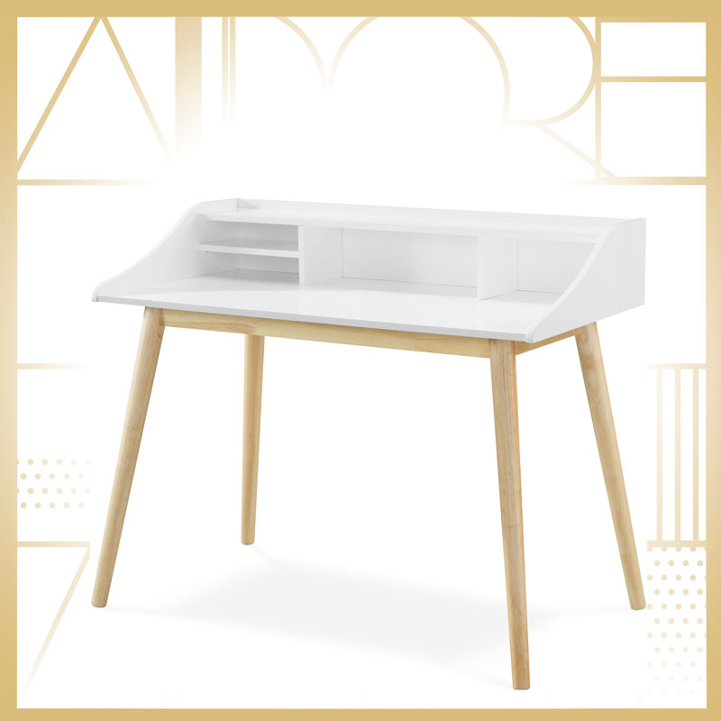 Alton Mid-Century Writing Desk with Shelves and Storage Cubbies for Home Office or Vanity