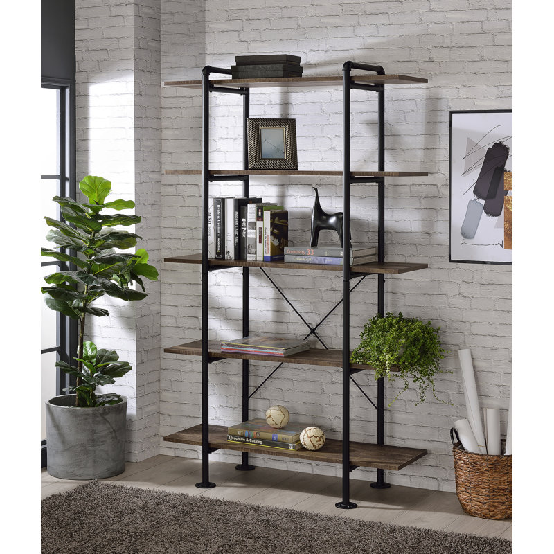 Bookcase In Rustic Oak & Black Finish