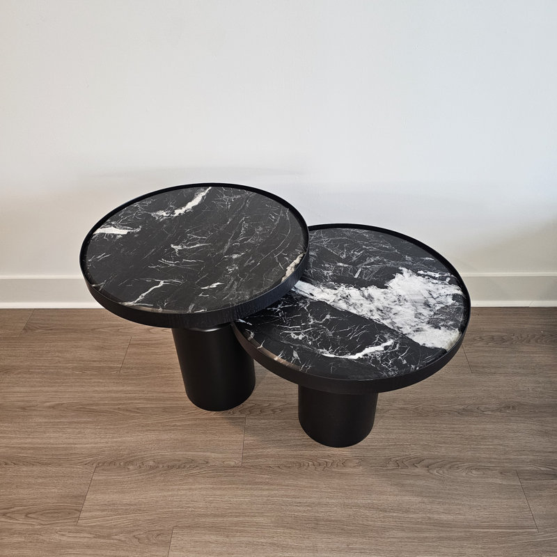 Tonis 2-PC Side Table Set with Nero Marble, Black