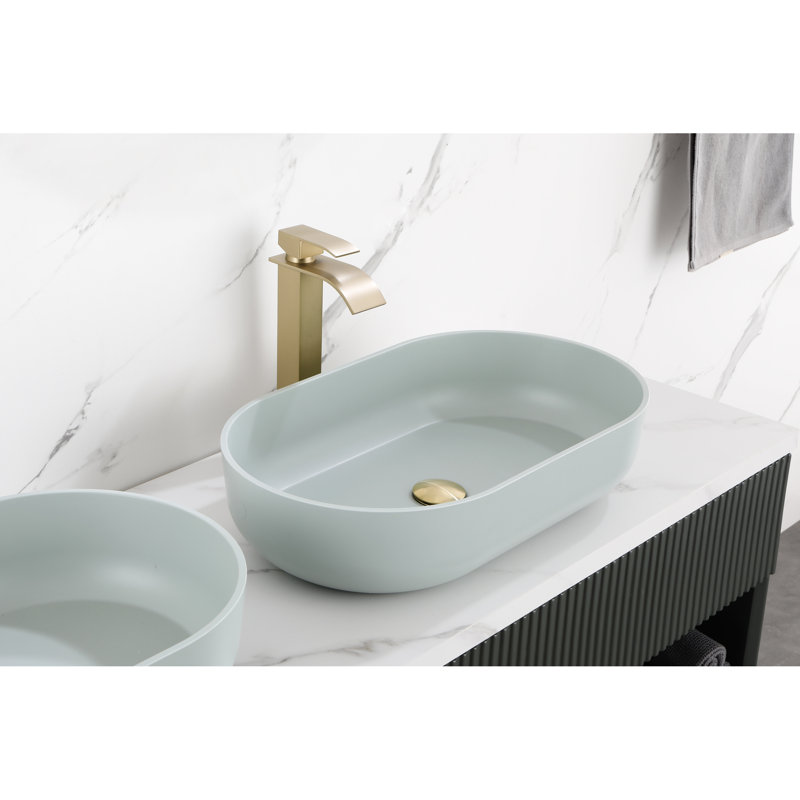 Lavabo de salle de bain ovale 24 po x 14 po - Lavabo au-dessus du comptoir, ABS bleu, hygiénique, égratignure, fondu, impact, évier à vasque moderne avec système de drainage rapide
