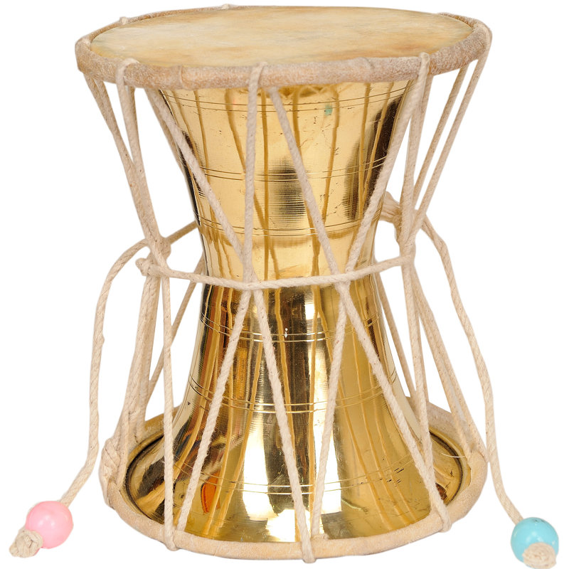 8-Inch Handcrafted Brass Damaru - Traditional Indian Percussion Instrument for Meditation, Home Decor & Spiritual Practice