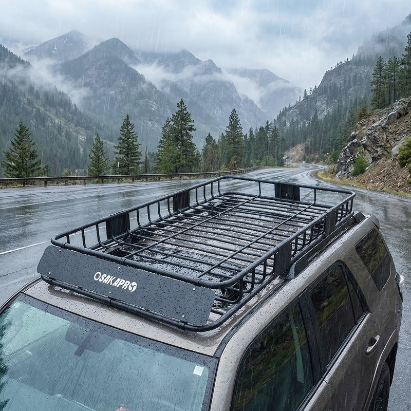 Heavy-Duty Universal Roof Cargo Basket, Black Steel Roof Rack with Tie-Down Straps for Camping & Travel