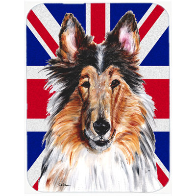 Caroline's Treasures Union Jack Collie with English British Flag Glass Cutting Board