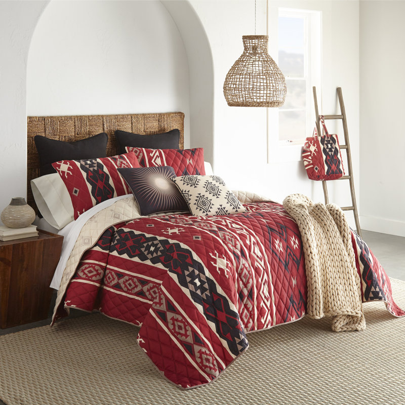 Red and Beige Reversible Microfiber Full Quilt Set