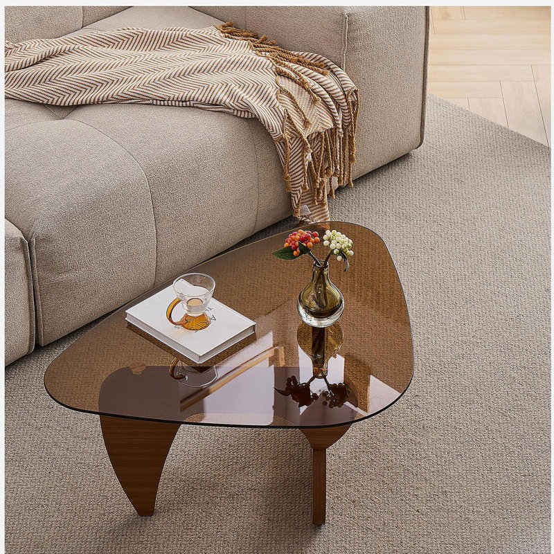 Century Modern Wood Center Table Small Farmhouse Coffee Table for Living Room, Brown, 15.74" H x 35.82" L x 25.59" W, Walnut