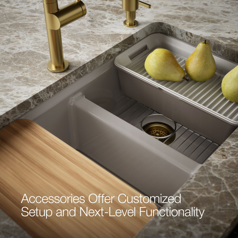 Riverby® 33" undermount double-bowl workstation kitchen sink, Truffle