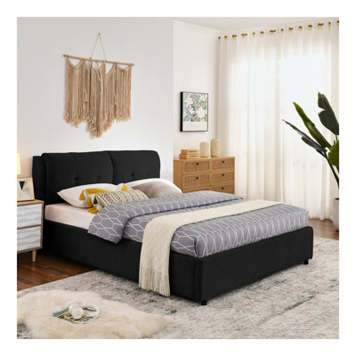 Queen Size Storage Upholstered Hydraulic Platform Bed With Integrated Headboard, Chenille Fabric, Black