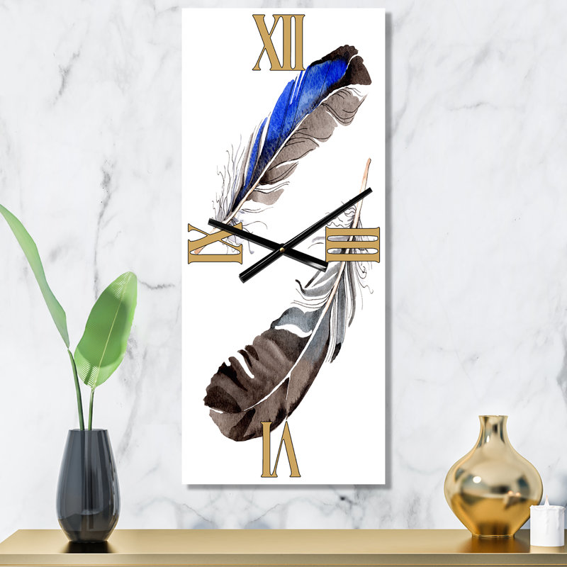 Horloge murale colorée Boho Feathers III - Bohème et éclectique, Grand