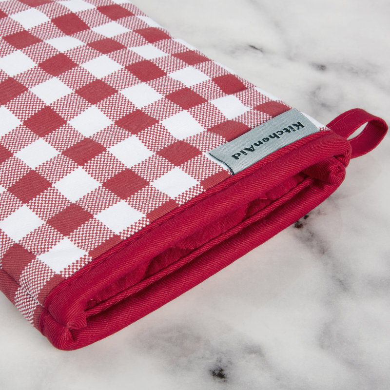 KitchenAid Gingham Oven Mitt 2-Pack Set, 7" x 13", Red