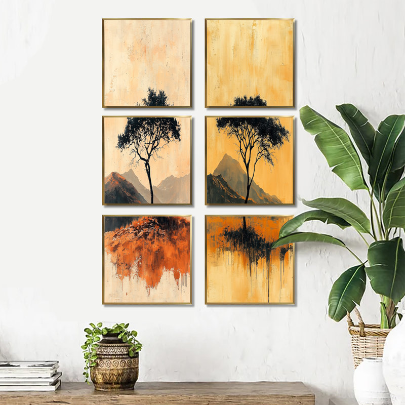 «Black Simplicity In Nature», paysage africain - ensemble de 6 impressions sur toile, arbre africain, Doré